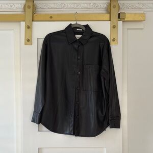 Faux Leather Shirt Jacket